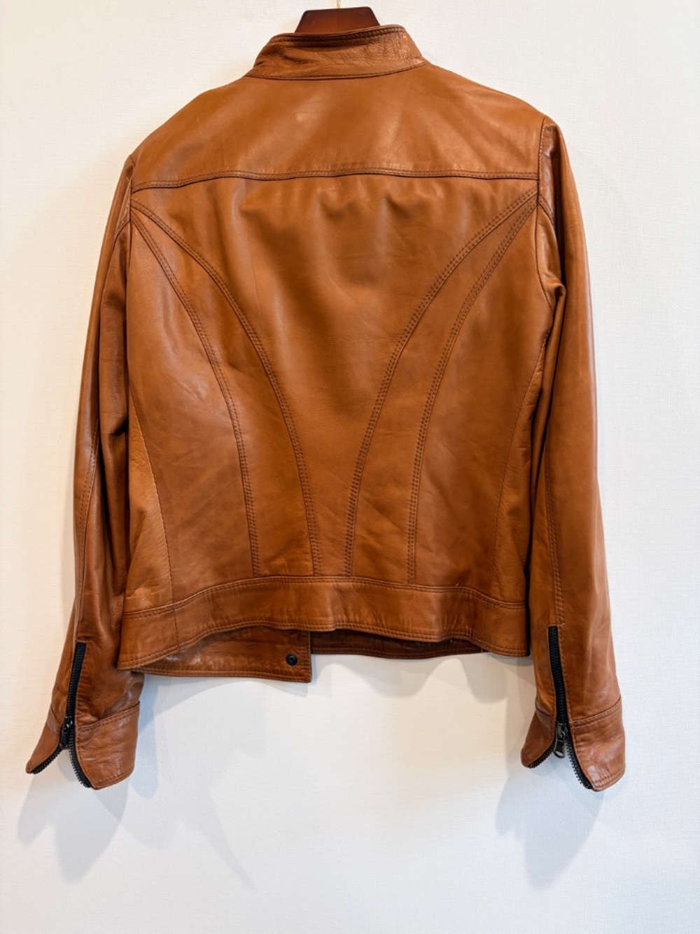 Italian Leather Moto Jacket Women’s 42 (US 6) Cognac Brown Made in Italy - Picture 7 of 10